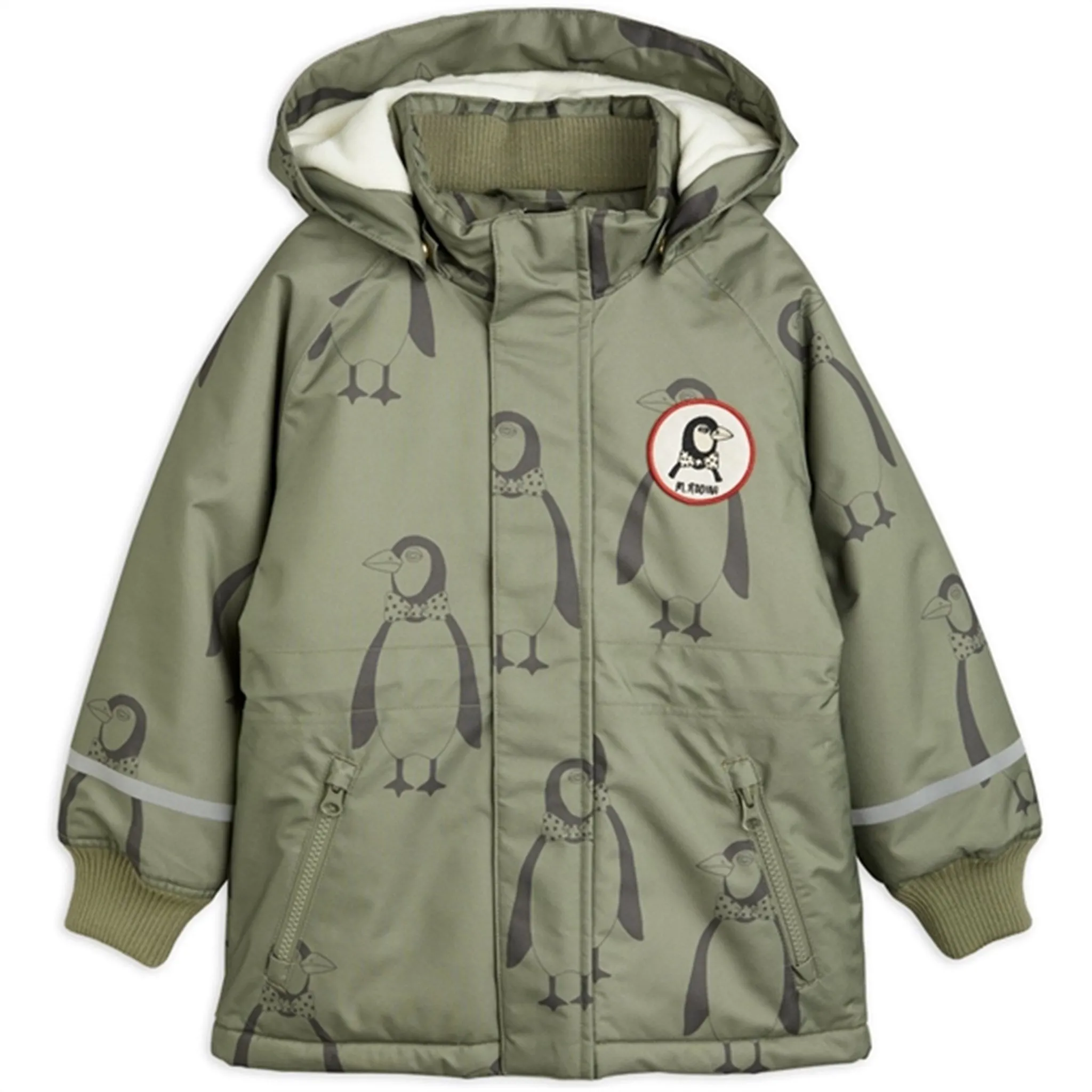 Mini Rodini Penguin K2 Parka Jacket Green Sleek Utility Hypoallergenic Fiber Filling