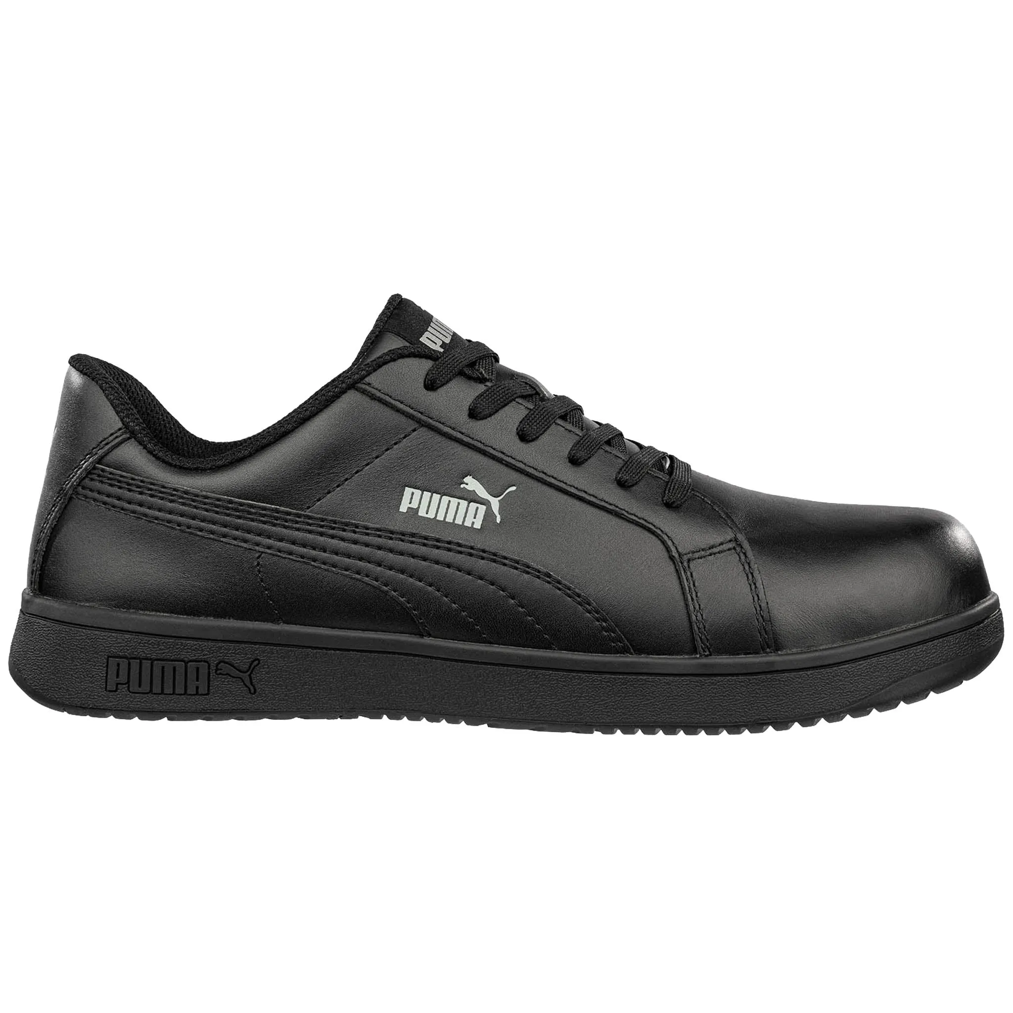 Puma Men's 640005 Iconic Leather Low Black Composite Safety Toe Metal Free Work Shoes