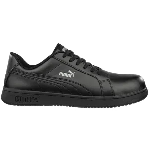 Puma Men's 640005 Iconic Leather Low Black Composite Safety Toe Metal Free Work Shoes