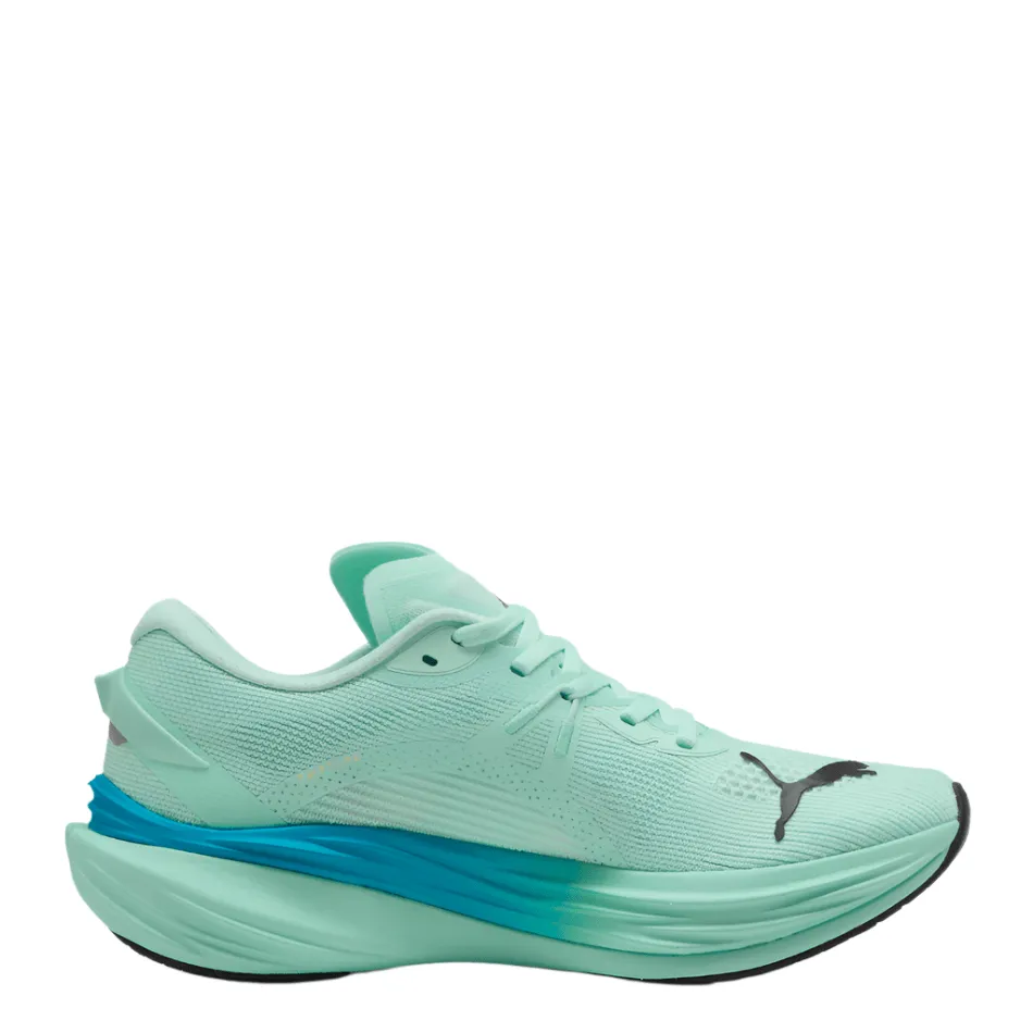 Team Carbon Infused Plate PUMA Men's Deviate NITRO 3 Running Shoes in Mint Melt/Speed Blue AW25