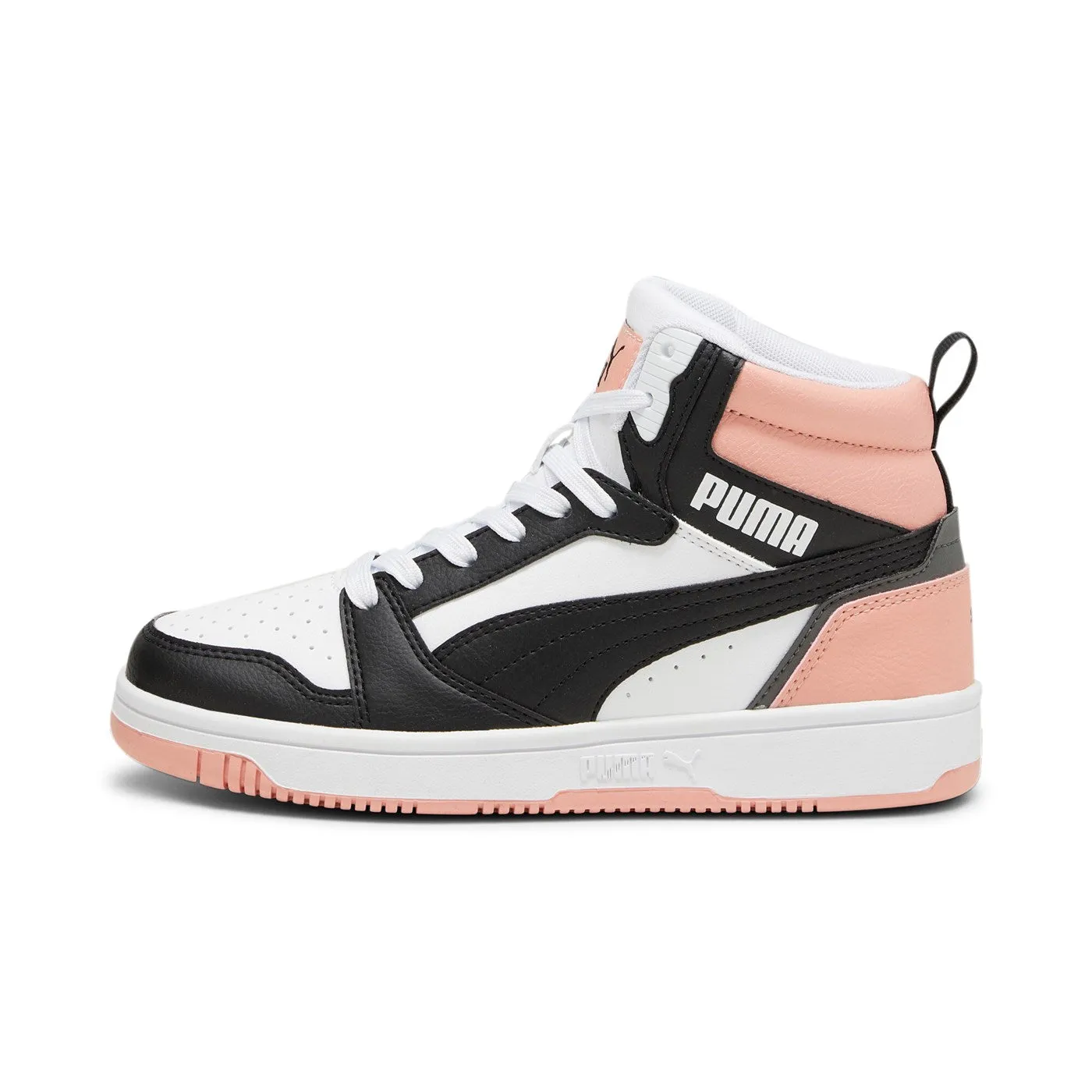charity run running gear Puma Scarpa sneakers alta da ragazza Rebound v6 Mid 393831 07 bianco-nero-rosa