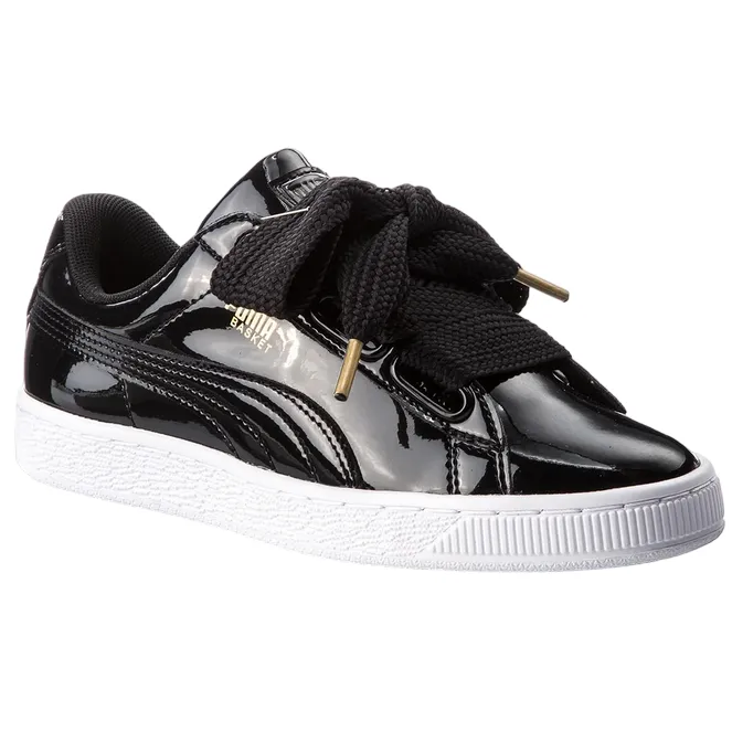 Puma scarpa sneakers da donna Basket Heart Patent 363073 01 nero BreathableFabric Contoured Collar Padding