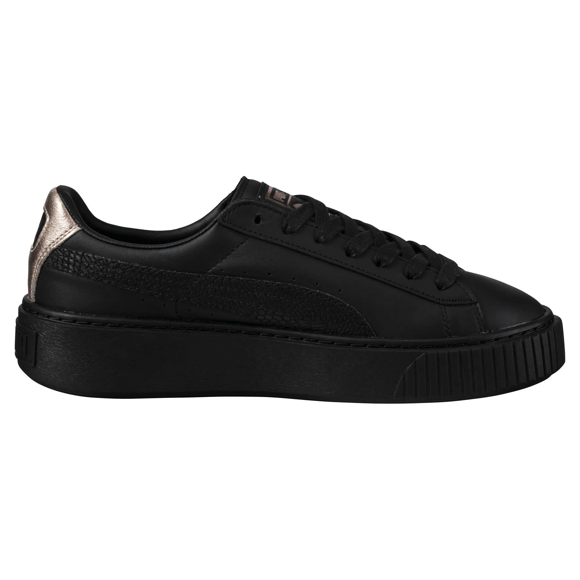 Snug Heel Cup foot - fatigue - reduction Puma scarpa sneakers da donna con zeppa Basket Euphoria RG 366814 01 nero