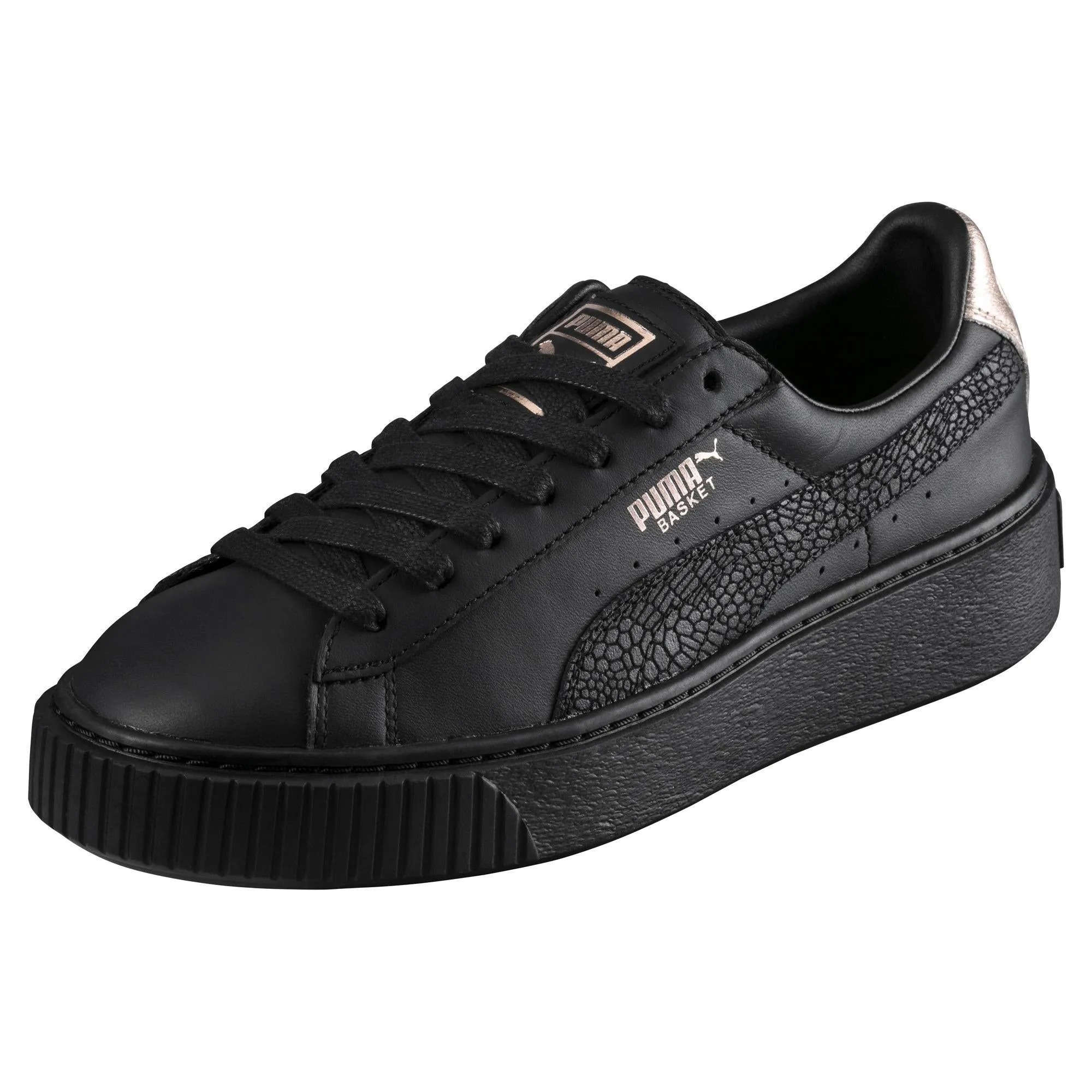 Puma scarpa sneakers da donna con zeppa Basket Euphoria RG 366814 01 nero Adaptive Cushioning System Dual Density Collars