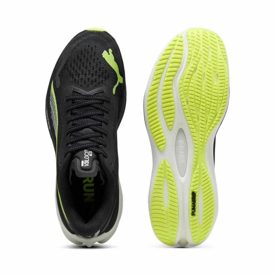 Puma Men's Velocity Nitro 3 Running Shoes in Puma Black/Yellow Alert SS25 running in a school run shoes