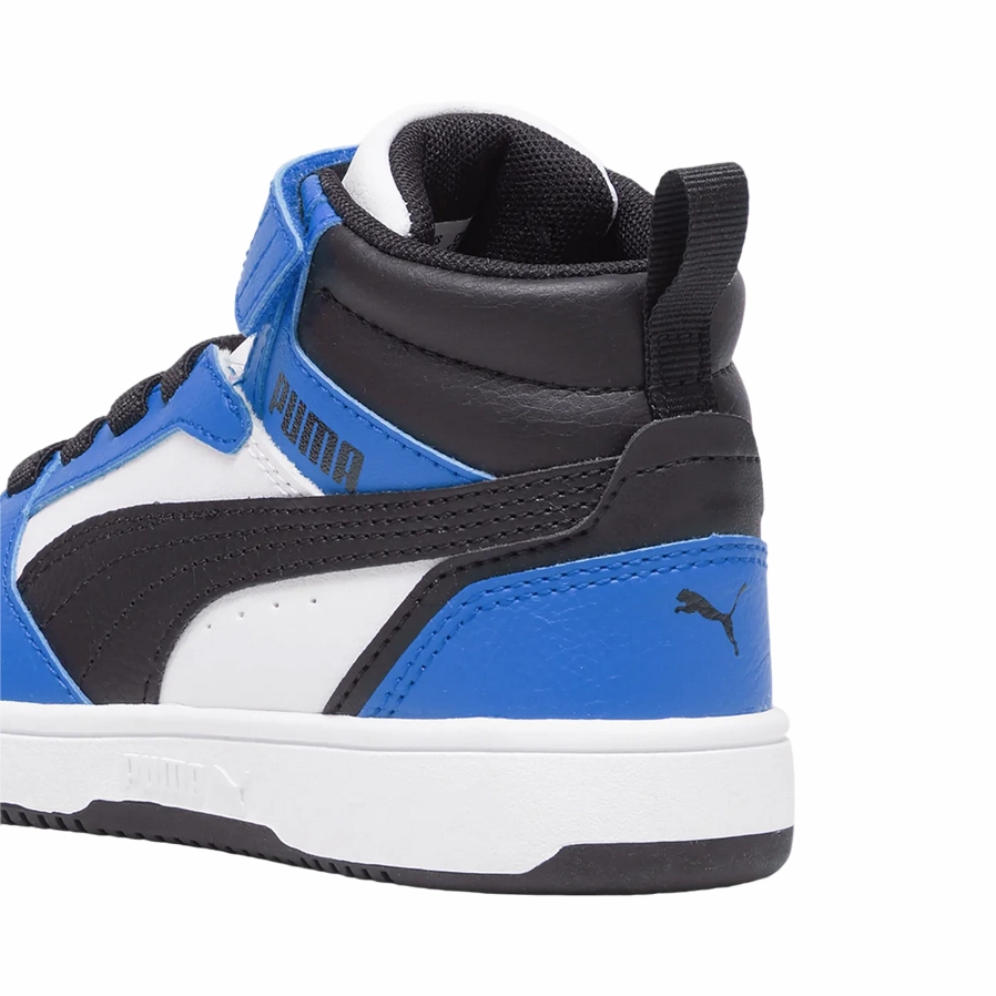 Puma scarpa alta da ragazzi con laccio e strappo Rebound V6 393832-06 bianco-nero-blu running for leisure Contoured Footbed