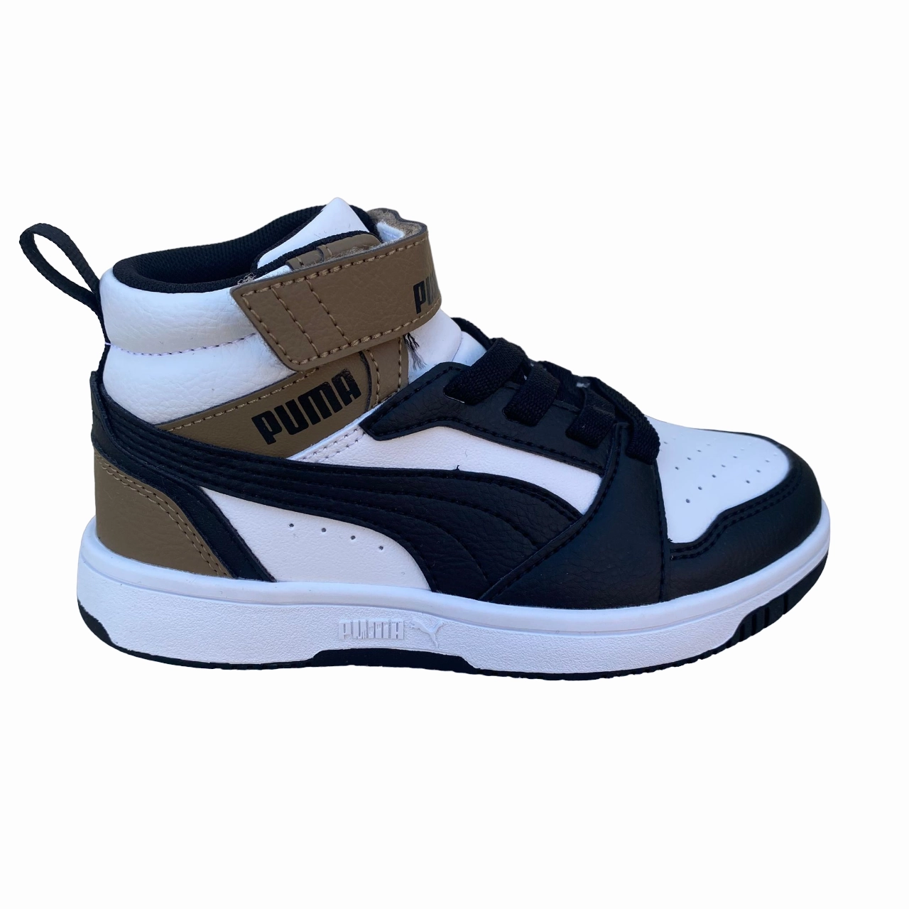 physical activity removable - insole - convenience shoes Puma scarpa alta da ragazzi con laccio e strappo Rebound V6 AC PS 393832-08 bianco-nero-cioccolato