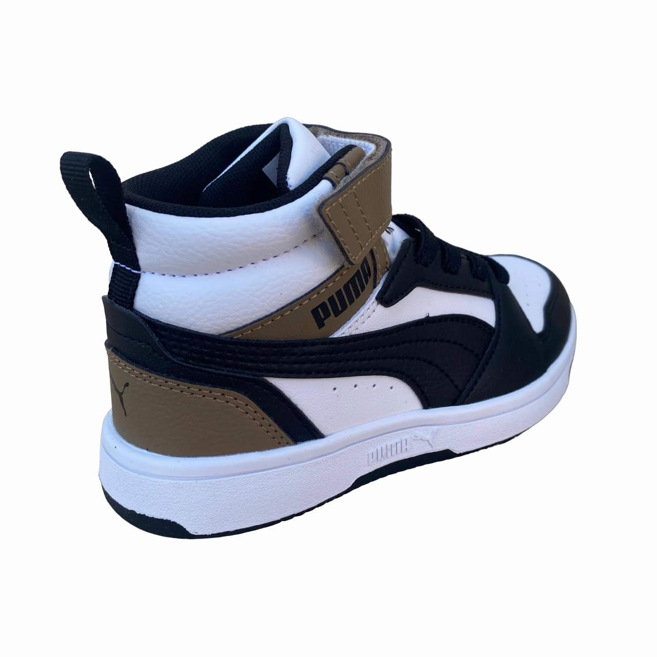 Puma scarpa alta da ragazzi con laccio e strappo Rebound V6 AC PS 393832-08 bianco-nero-cioccolato multipurpose shoes easy - to - store shoe advantage