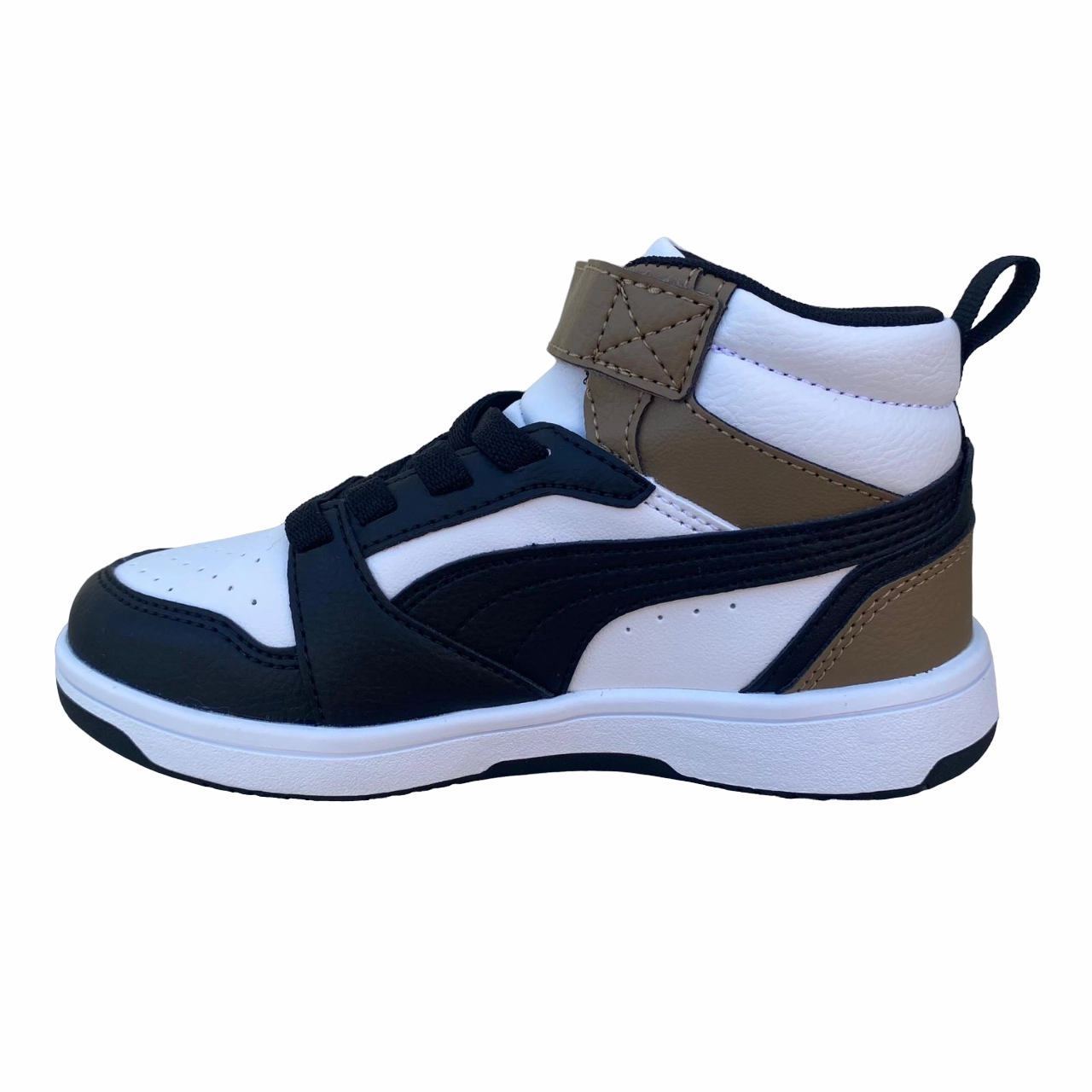 Puma scarpa alta da ragazzi con laccio e strappo Rebound V6 AC PS 393832-08 bianco-nero-cioccolato PU midsole running shoes functional - style shoes