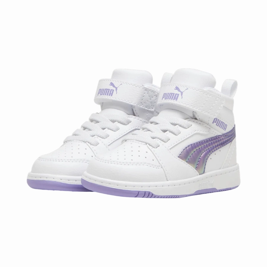 Forest running need shock - absorbing shoe attributes Puma scarpa sneakers alta da bambina Rebound V6 Mid Bouncy 398727-01 bianco-lavanda