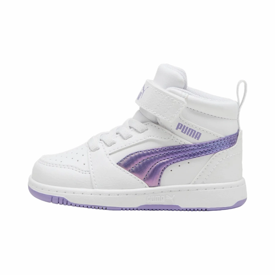 Puma scarpa sneakers alta da bambina Rebound V6 Mid Bouncy 398727-01 bianco-lavanda Training - session Comfortable Collar