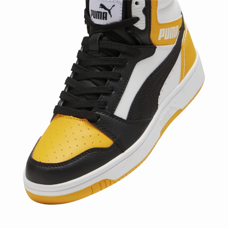 Micro Grooves Adaptive Puma scarpa sneakers alta da ragazzi Rebound V6 393831-19 giallo-bianco-nero