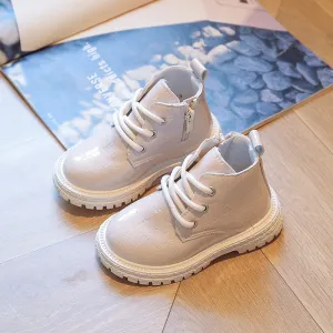 Pure Color Ankle Boots for Kids Girl England Style Crocodile Pattern PU Leather Boys Child Boots
