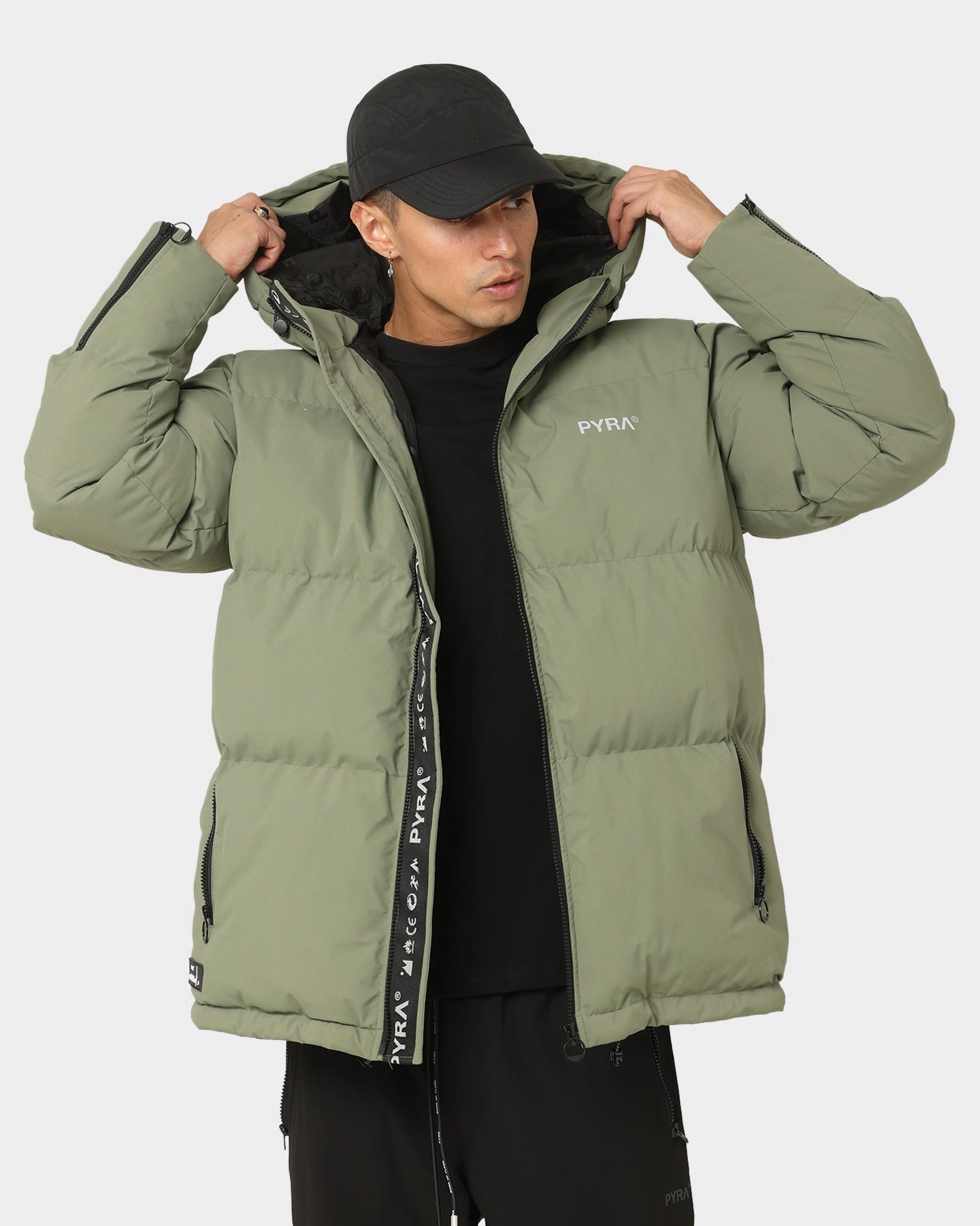 PYRA Alpine Puffa Jacket Olive Green Flexible Hem