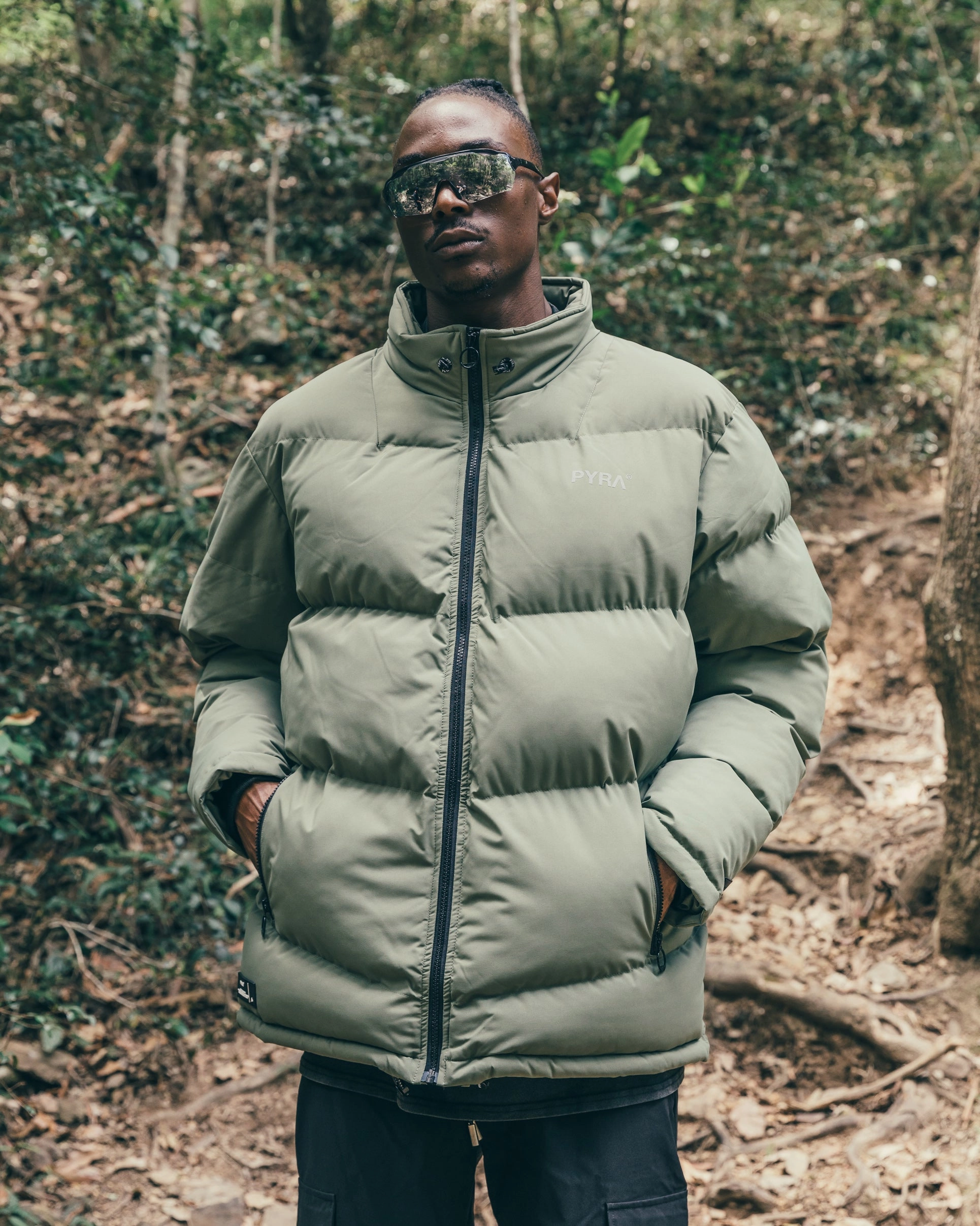 PYRA Alpine Puffa Jacket Olive Green ElasticWaistband