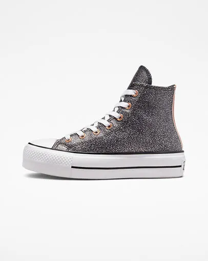 adult athletic shoes water - resistant running shoes Converse sneakers alta da donna con zeppa Chuck Taylor All Star Lift Platform Metallico Glitter A01301C nero-rame-bianco