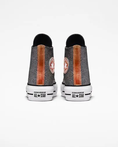 Converse sneakers alta da donna con zeppa Chuck Taylor All Star Lift Platform Metallico Glitter A01301C nero-rame-bianco Structured Heel Cradle