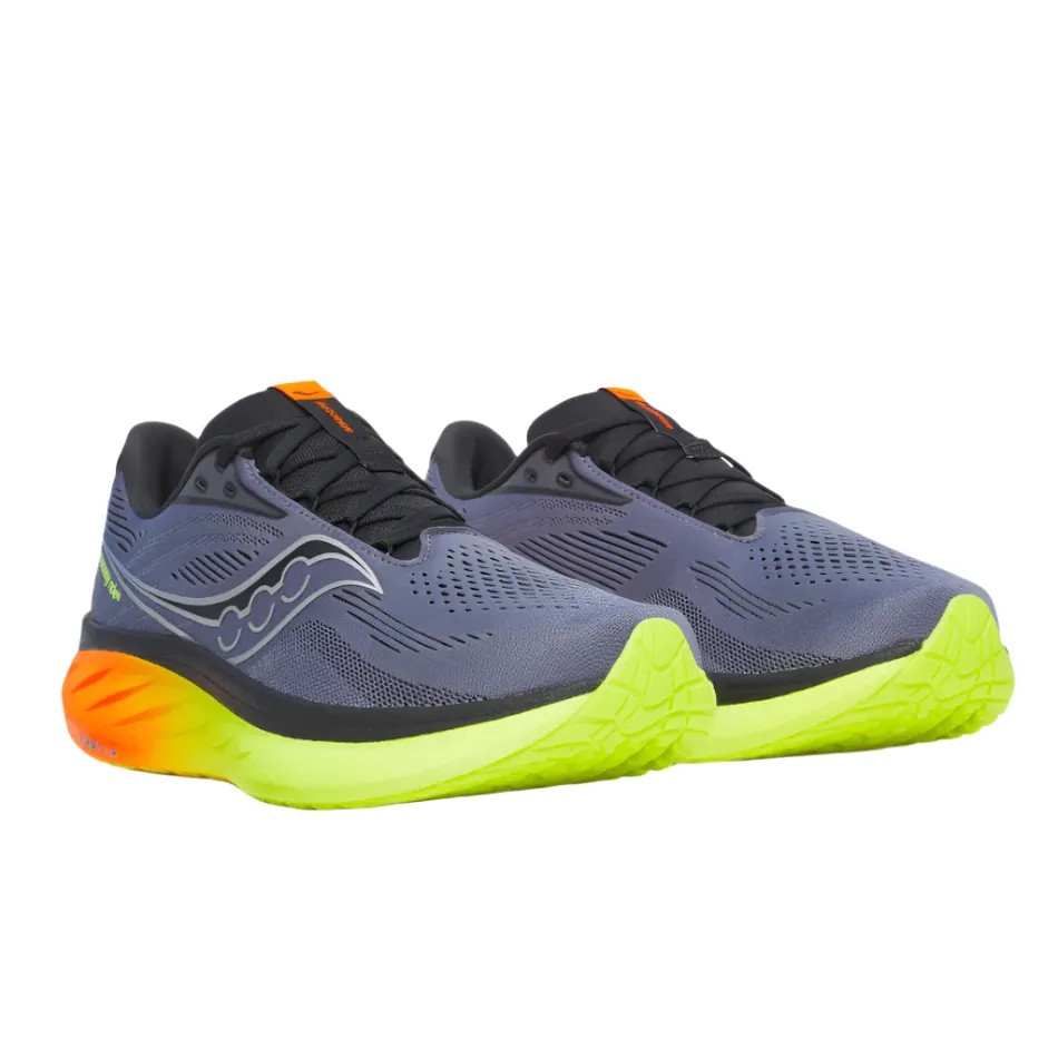 Long Lasting Support Breathable Inner Lining Saucony Men's Ride 18 Running Shoes in Shadow/Vizi - Online Exclusive