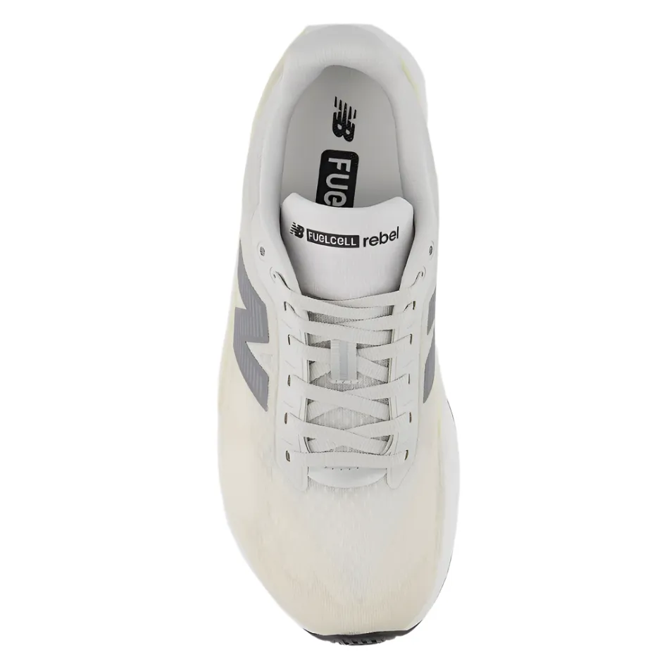 All Rounder Rebound Boost Technology New Balance Women's Fuelcell Rebel v5 Running Shoes in Linen/Grey Matter/White AW25