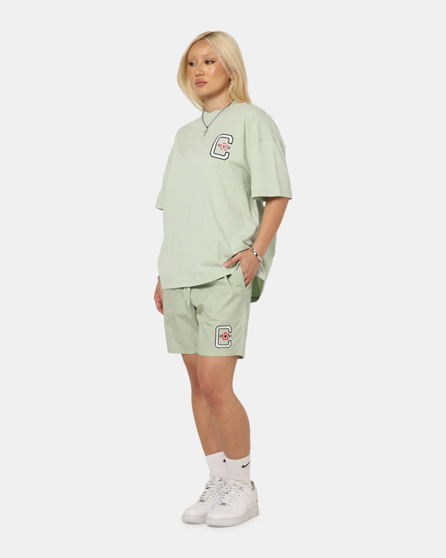 LowProfileWaistband Carre Rose Beach Shorts Sage