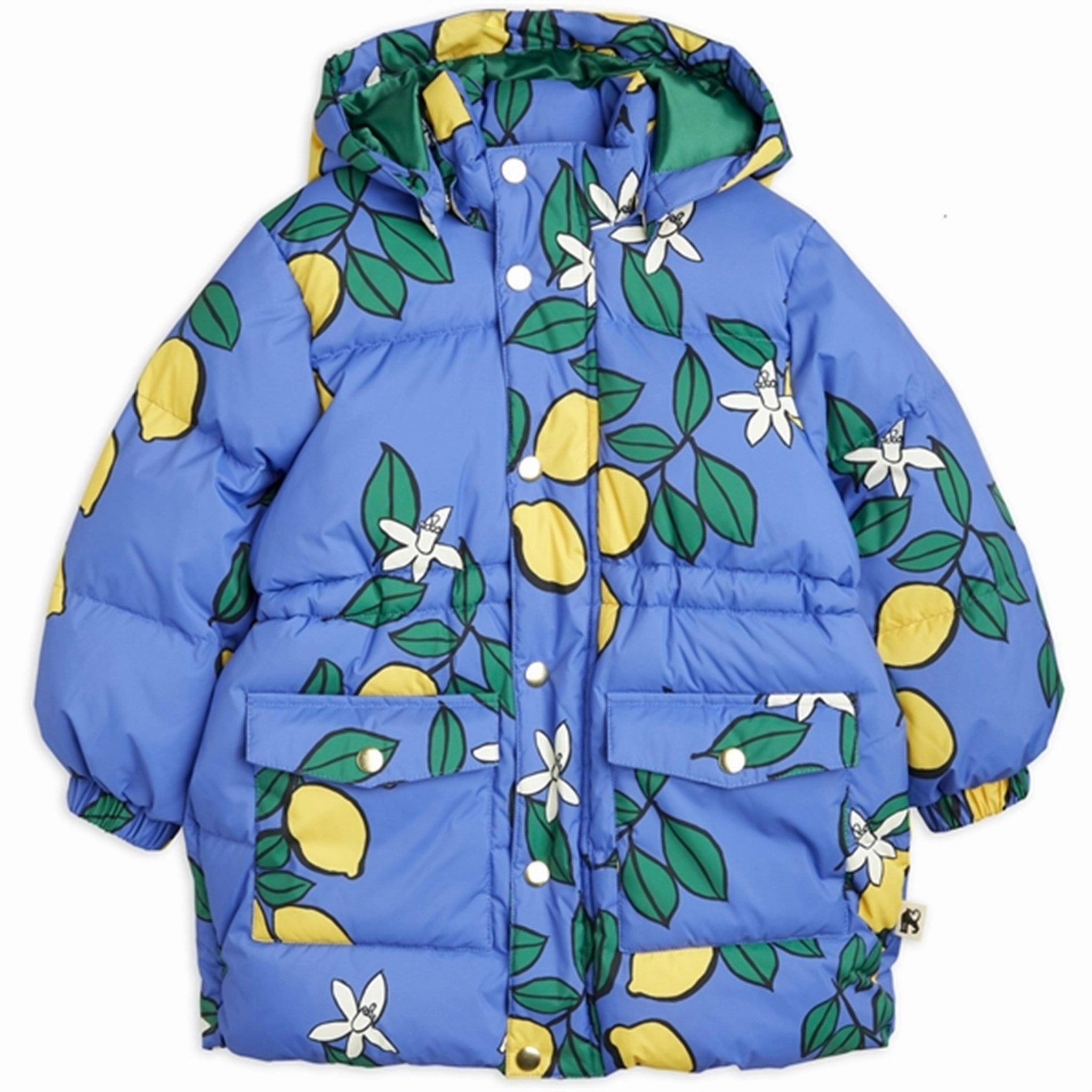 Mini Rodini Lemons Aop Heavy Puffer Jacket Blue Winter Ready Abrasion Resistant Edges