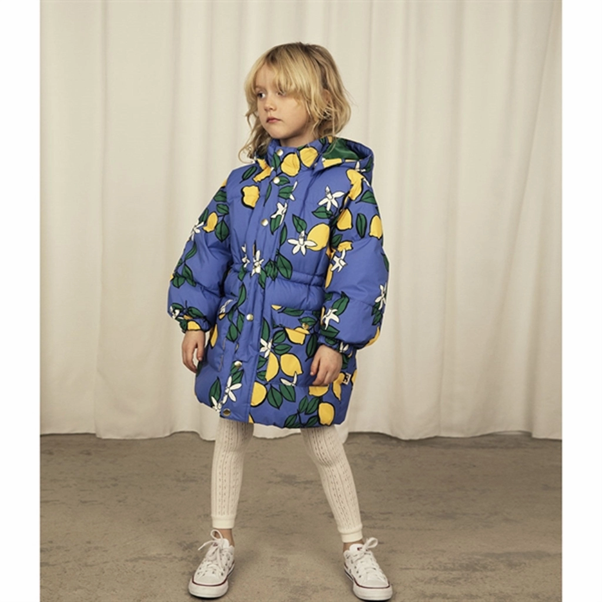 Mini Rodini Lemons Aop Heavy Puffer Jacket Blue Water Based Coating