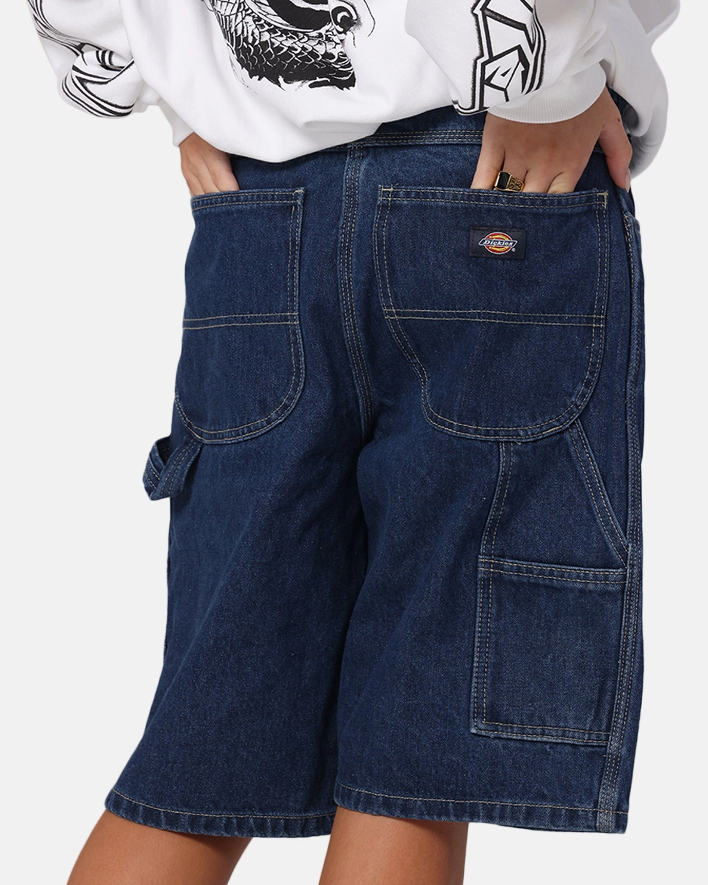 No Sagging Core Style Dickies Relaxed Fit Carpenter Shorts Stone Washed Indigo