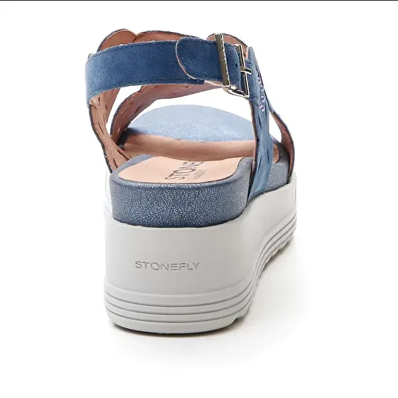 Anti Bacterial Footbed Stonefly sandalo da donna con zeppa Park 9 Velour 216104 0M5 blu