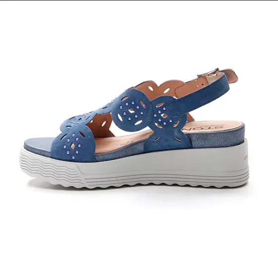 Stonefly sandalo da donna con zeppa Park 9 Velour 216104 0M5 blu Stabilizing Arch Ultra Flex Construction