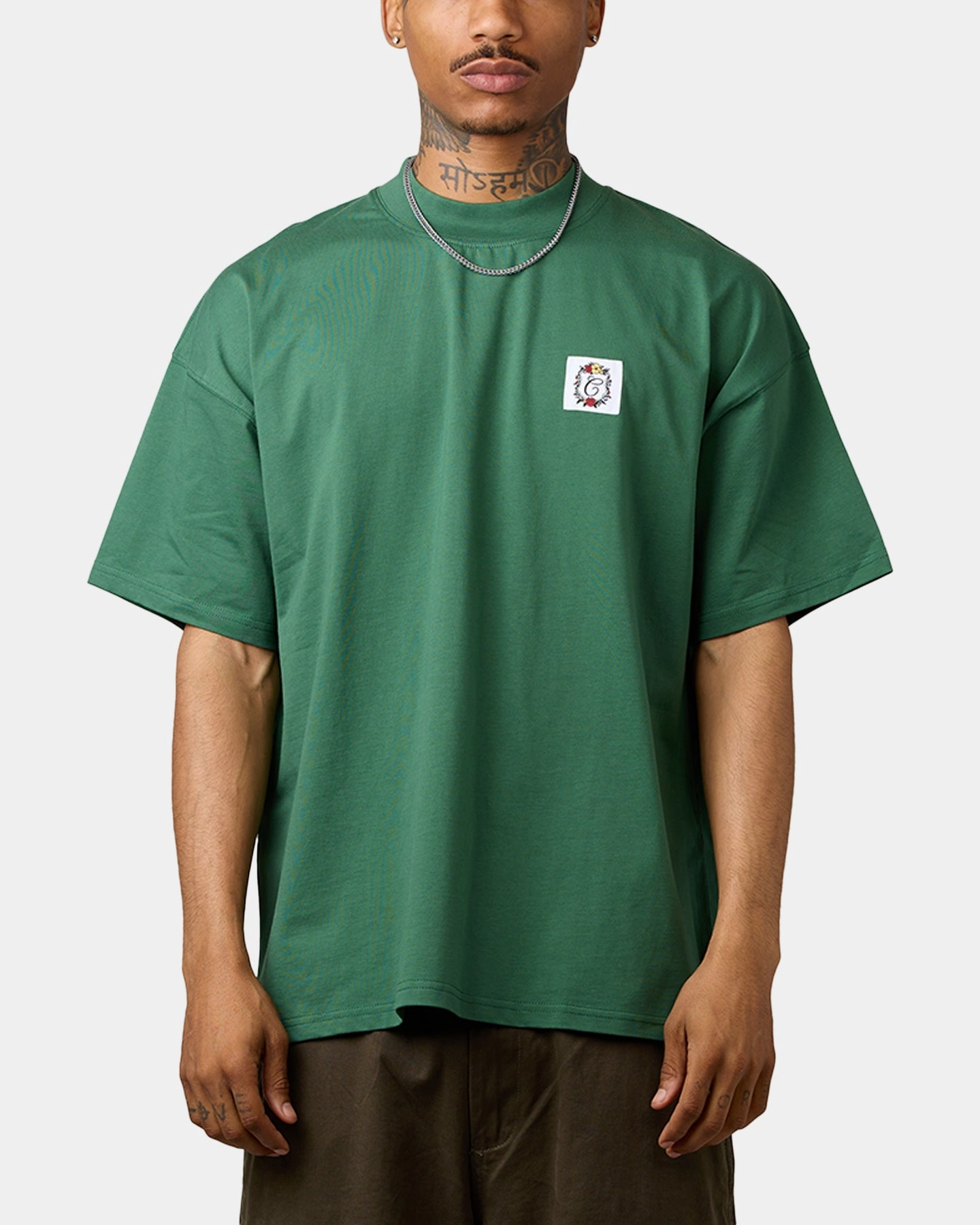 Eco Friendly Dye Carre Damask Oversized T-Shirt Forest Green