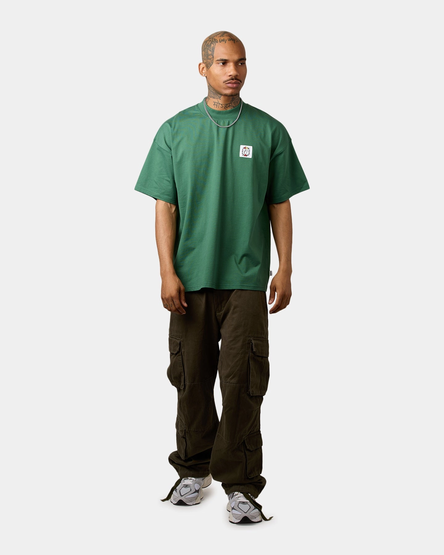 AntiStaticLining Cool Design Carre Damask Oversized T-Shirt Forest Green