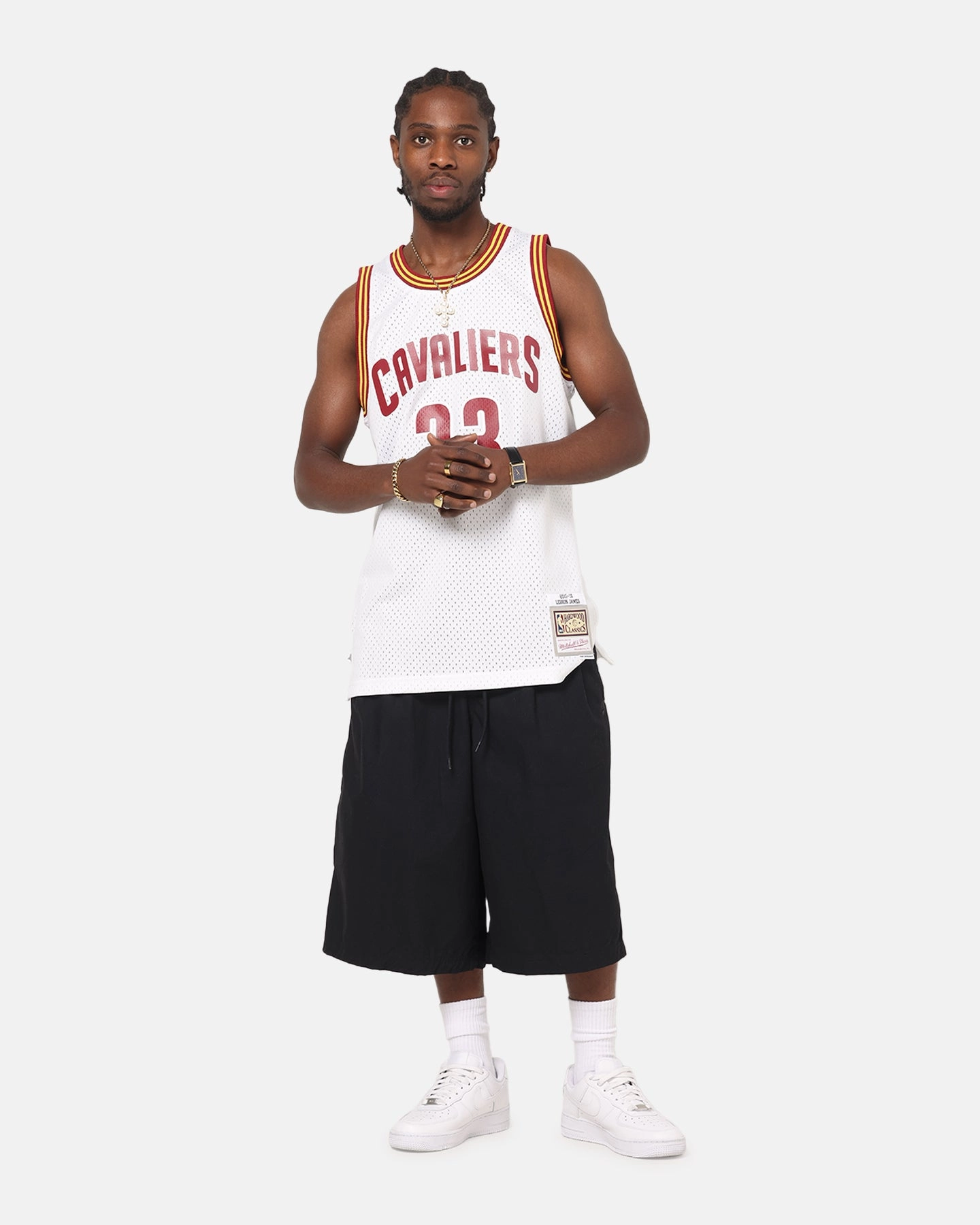 Mitchell & Ness Cleveland Cavaliers Lebron James 2015 Swing Jersey White Stretch Zones Athletic Motion