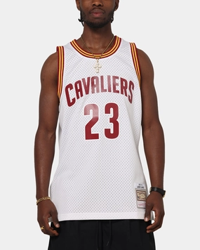 Smooth Flatlock Stitching Mitchell & Ness Cleveland Cavaliers Lebron James 2015 Swing Jersey White