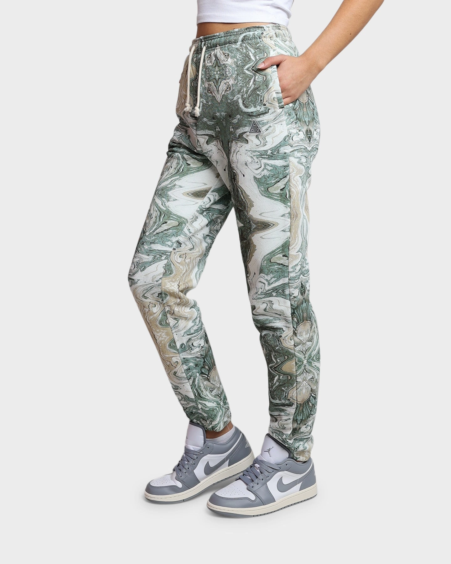 relaxed shape HUF Women's Swirl Fleece Pants Olive