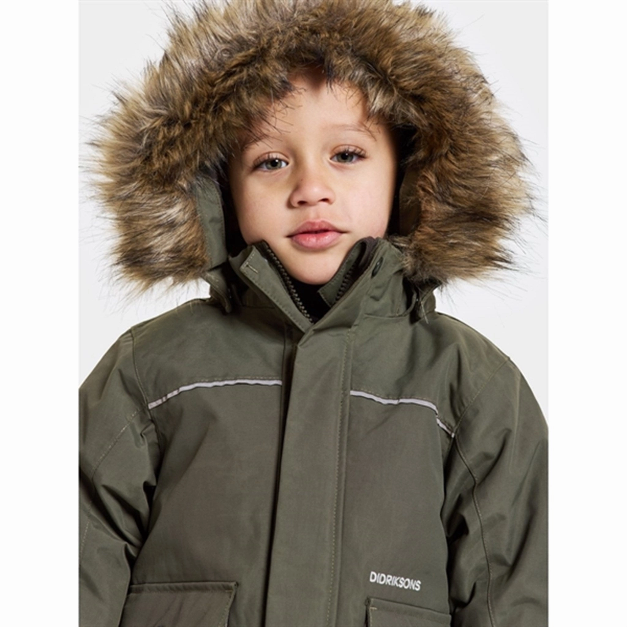 Didriksons Deep Green Kure Kids Parka Jacket EasyClean Coating AdjustableDrawstring