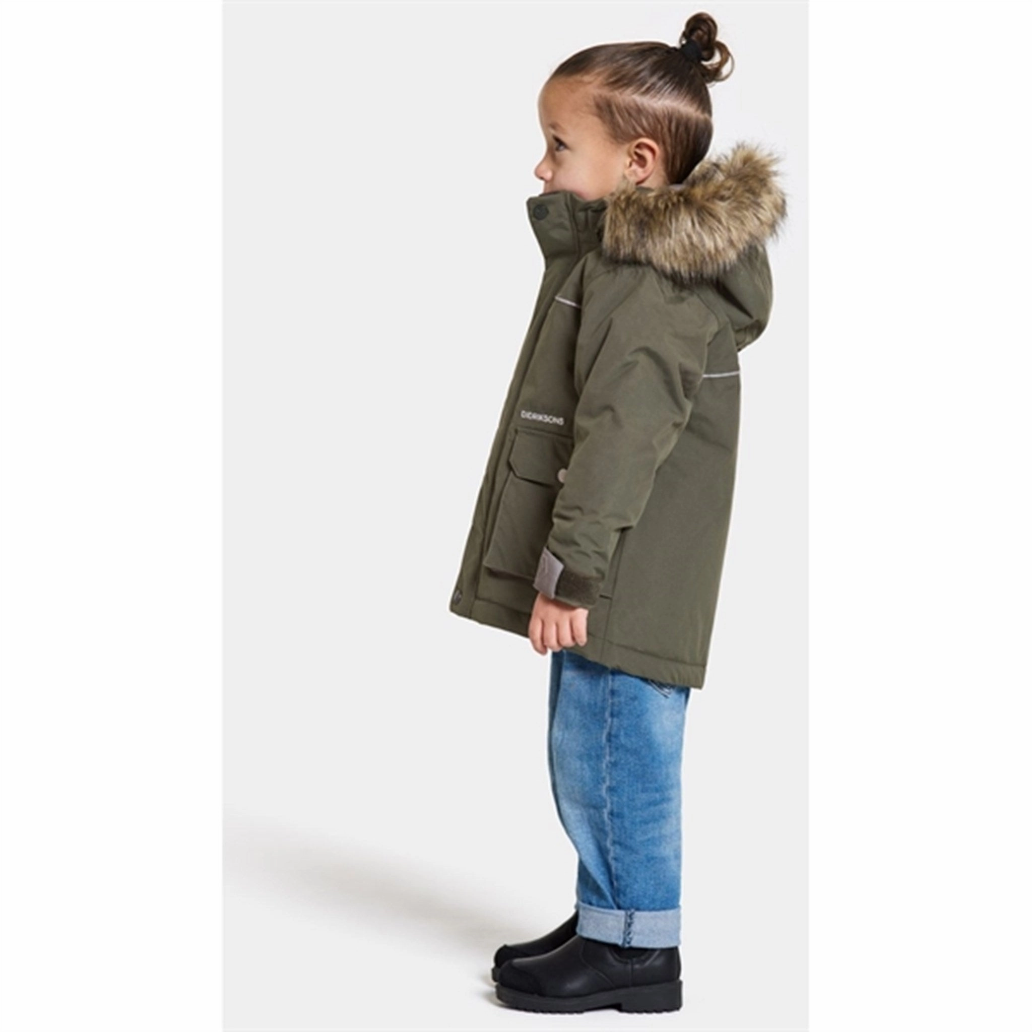 Didriksons Deep Green Kure Kids Parka Jacket Mesh Ventilation Panels Travel Functional Wear
