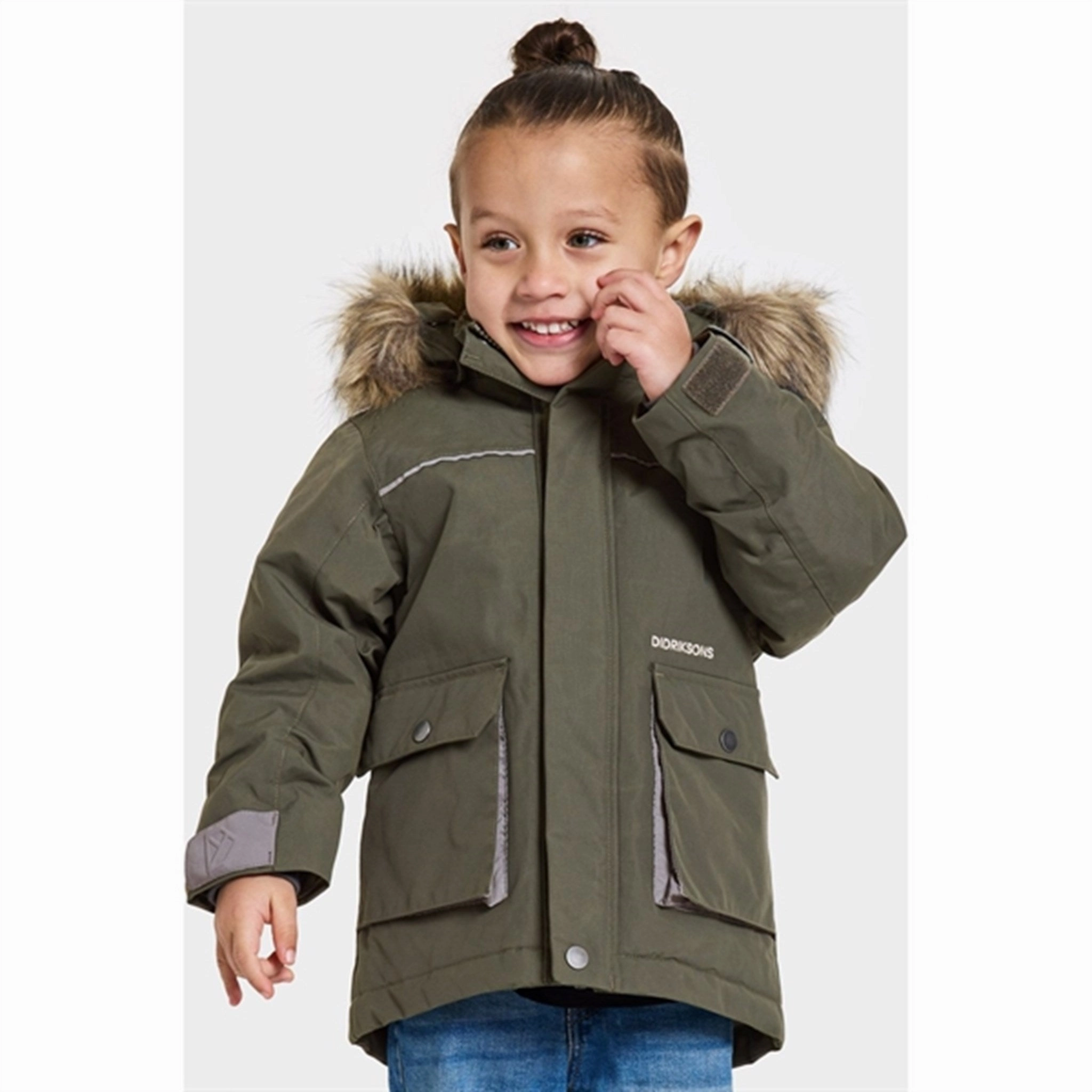 Didriksons Deep Green Kure Kids Parka Jacket Snag Free Knit mesh ventilation