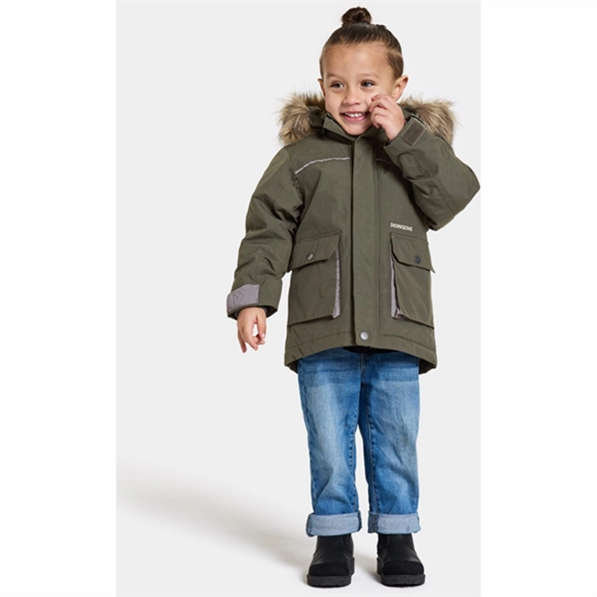 Non Chafing Neckline Double Layered Hood Didriksons Deep Green Kure Kids Parka Jacket