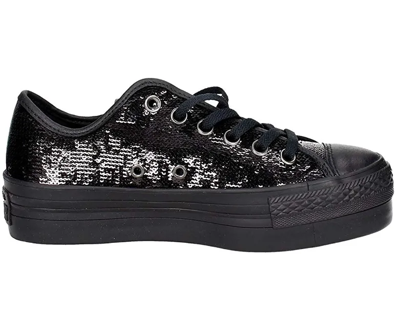 high - jump running shoes Converse sneakers da donna con paillette nere e zeppa 558984C nero