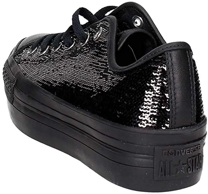 Converse sneakers da donna con paillette nere e zeppa 558984C nero Lightweight Foam Construction