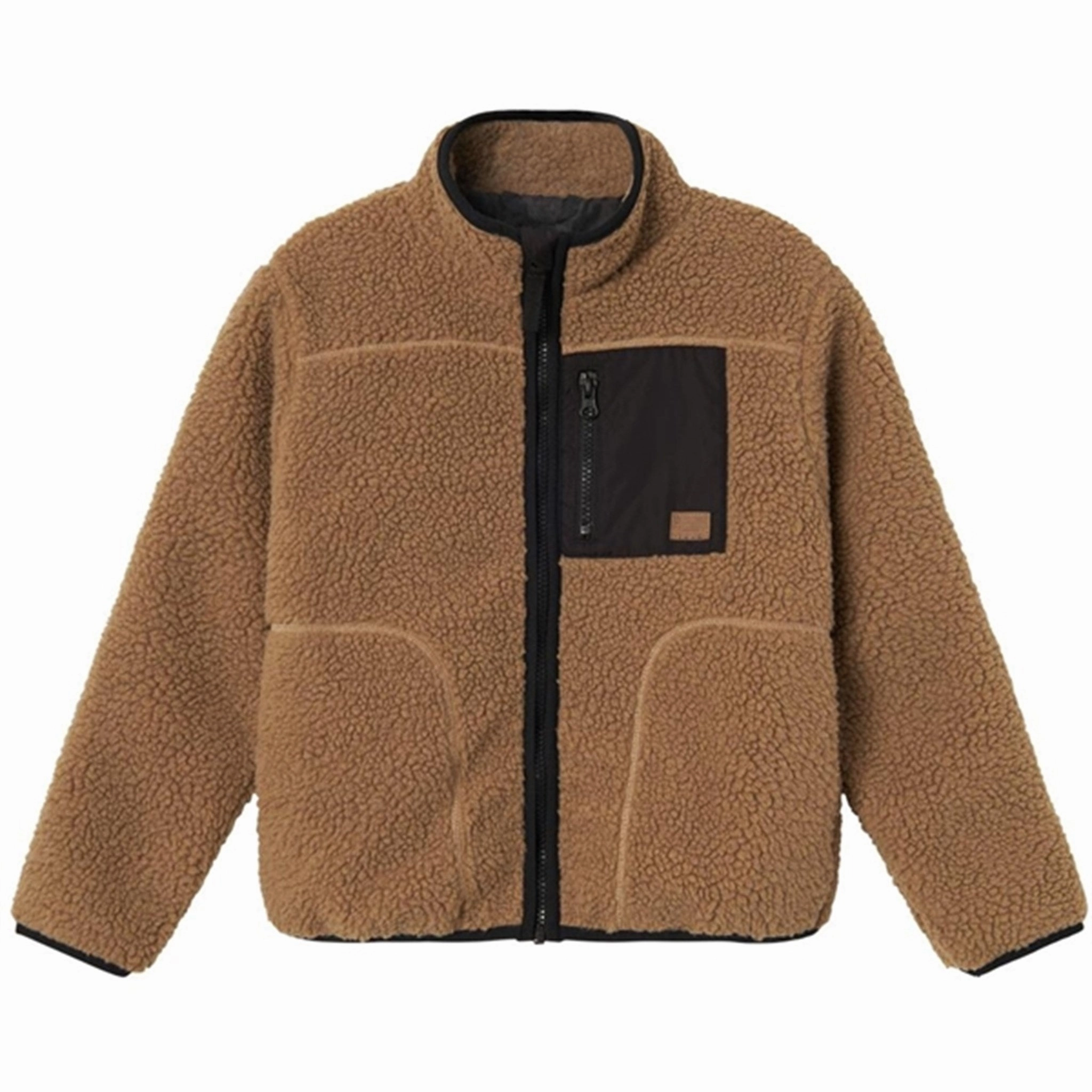 Name it Savannah Tan Magot Teddy Jacket Stowable Hood Fringe Detail