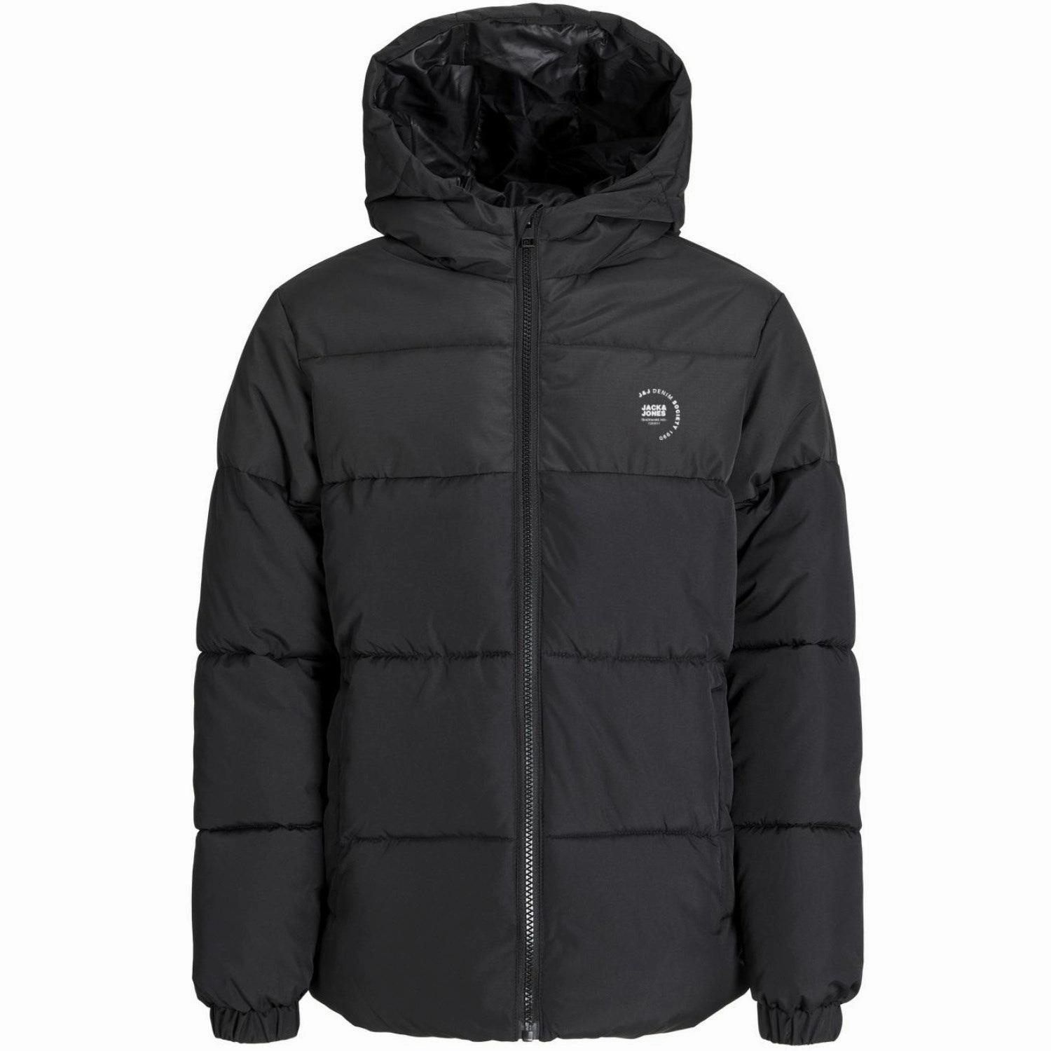 Bonded seams Jack & Jones Junior Black White Logo Jjmaze Logo Puffer Hood Jnr