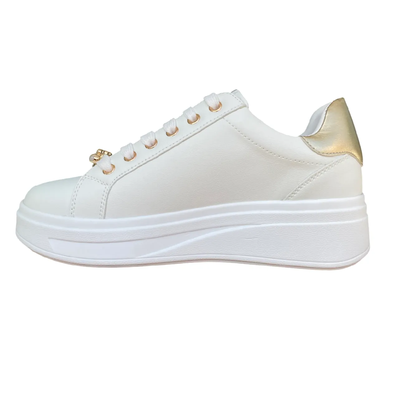 friendly competition Valleverde scarpa sneakers da donna con applicazioni sui lacci 35103 bianco-oro