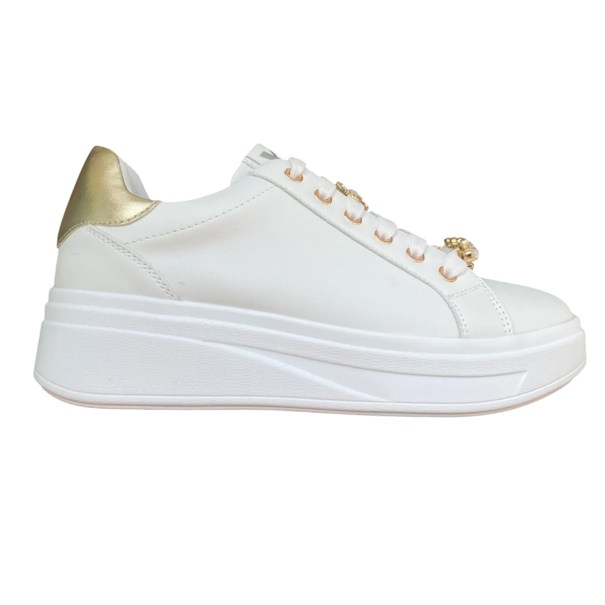 Valleverde scarpa sneakers da donna con applicazioni sui lacci 35103 bianco-oro Comfort Micro Grip Tread Pods