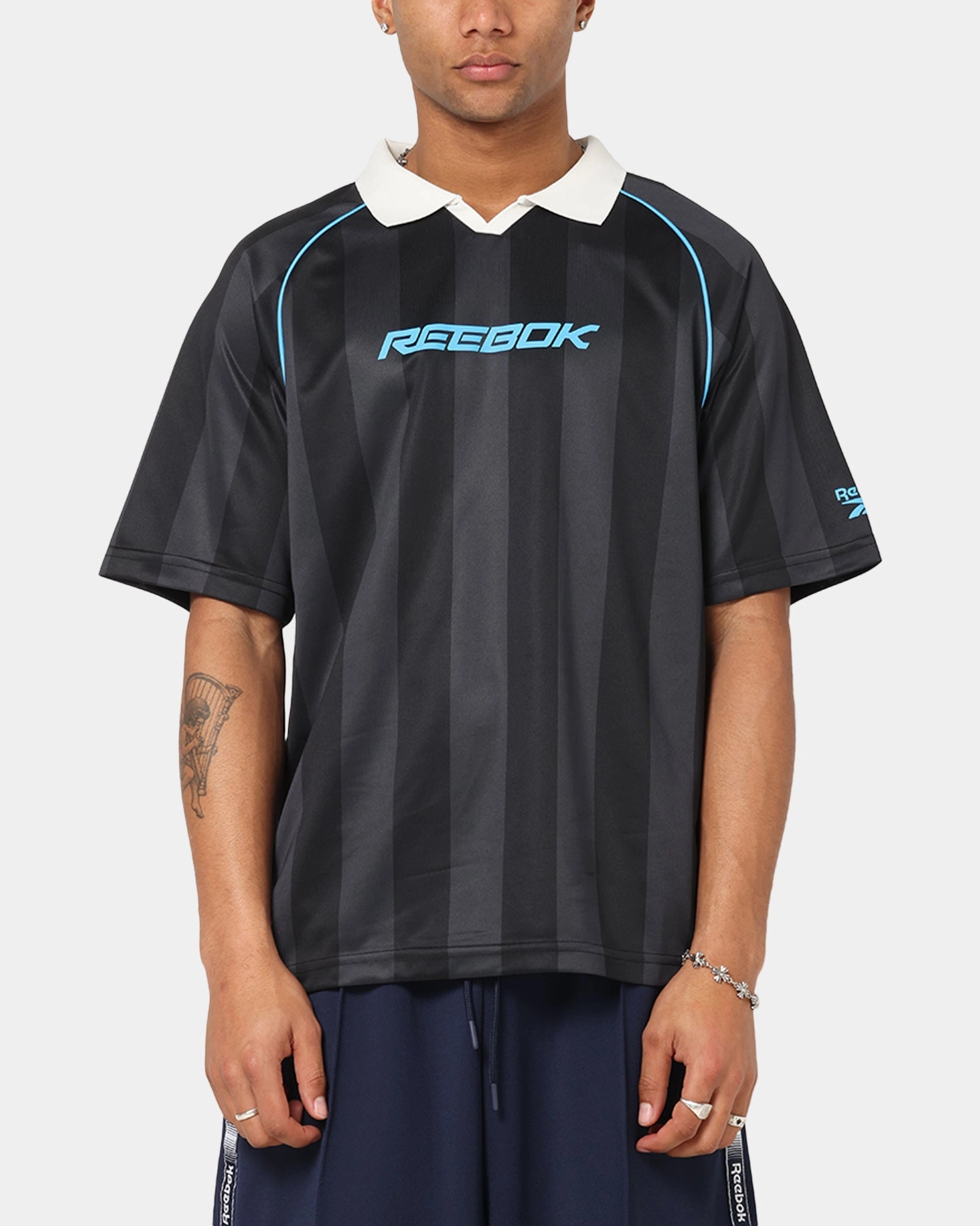 Reebok Retro Footy Polo T-Shirt Black Ultra Soft Weave