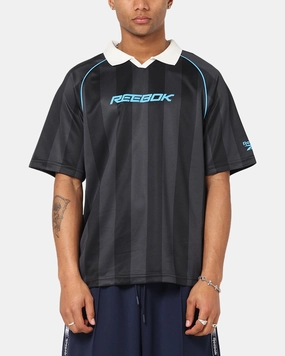 Reebok Retro Footy Polo T-Shirt Black Ultra Soft Weave