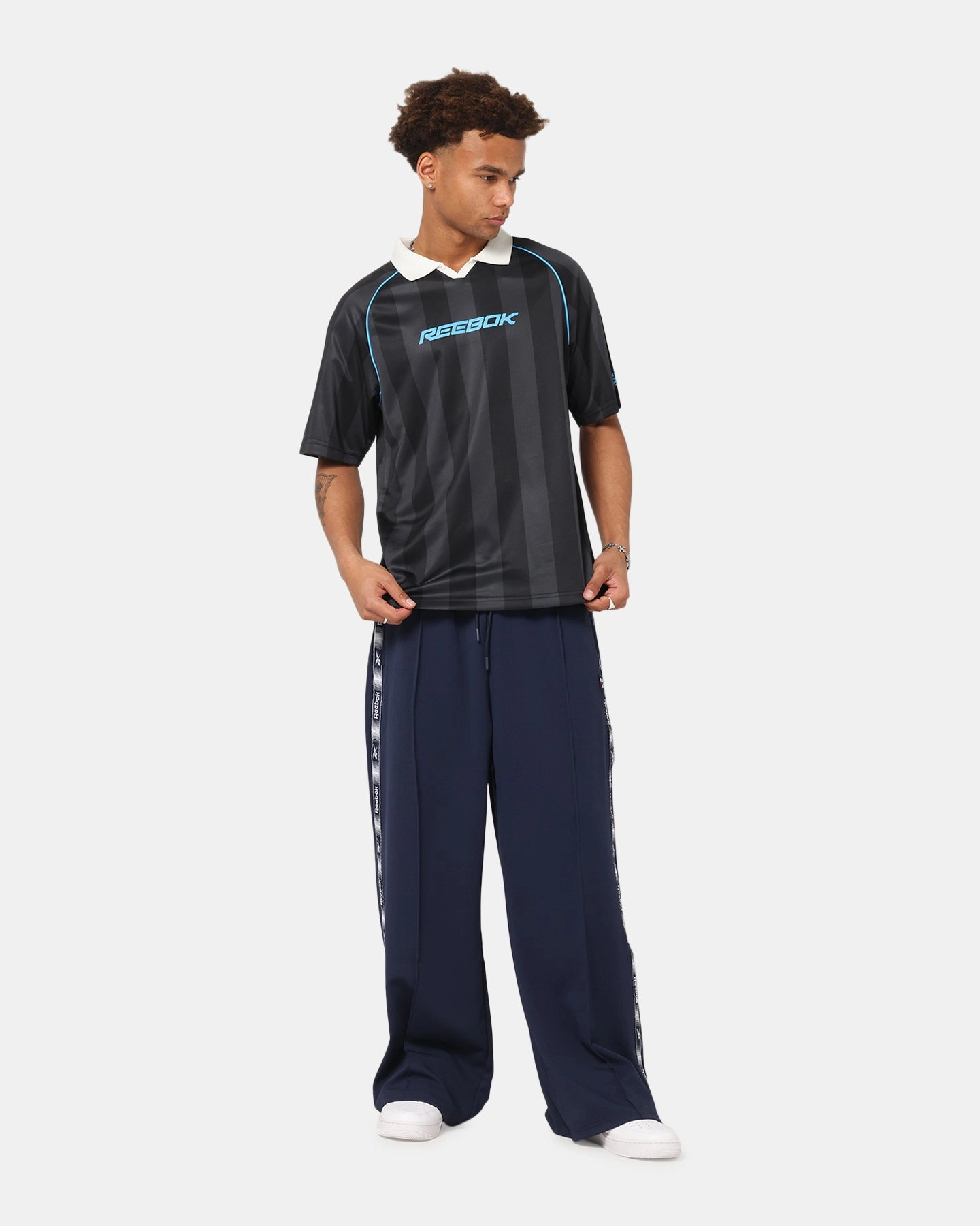 Reebok Retro Footy Polo T-Shirt Black Focused Cut Bold Form