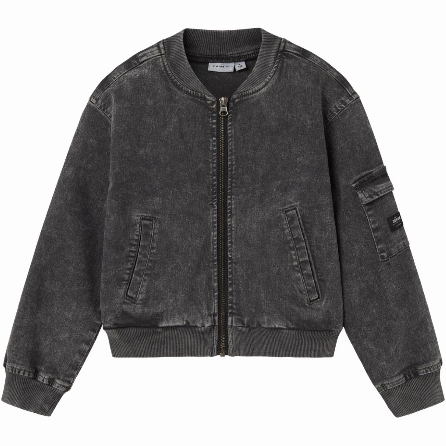 Non Restrictive Fit Mesh Venting Name It Dark Grey Denim Luna Denim Bomber Jacket