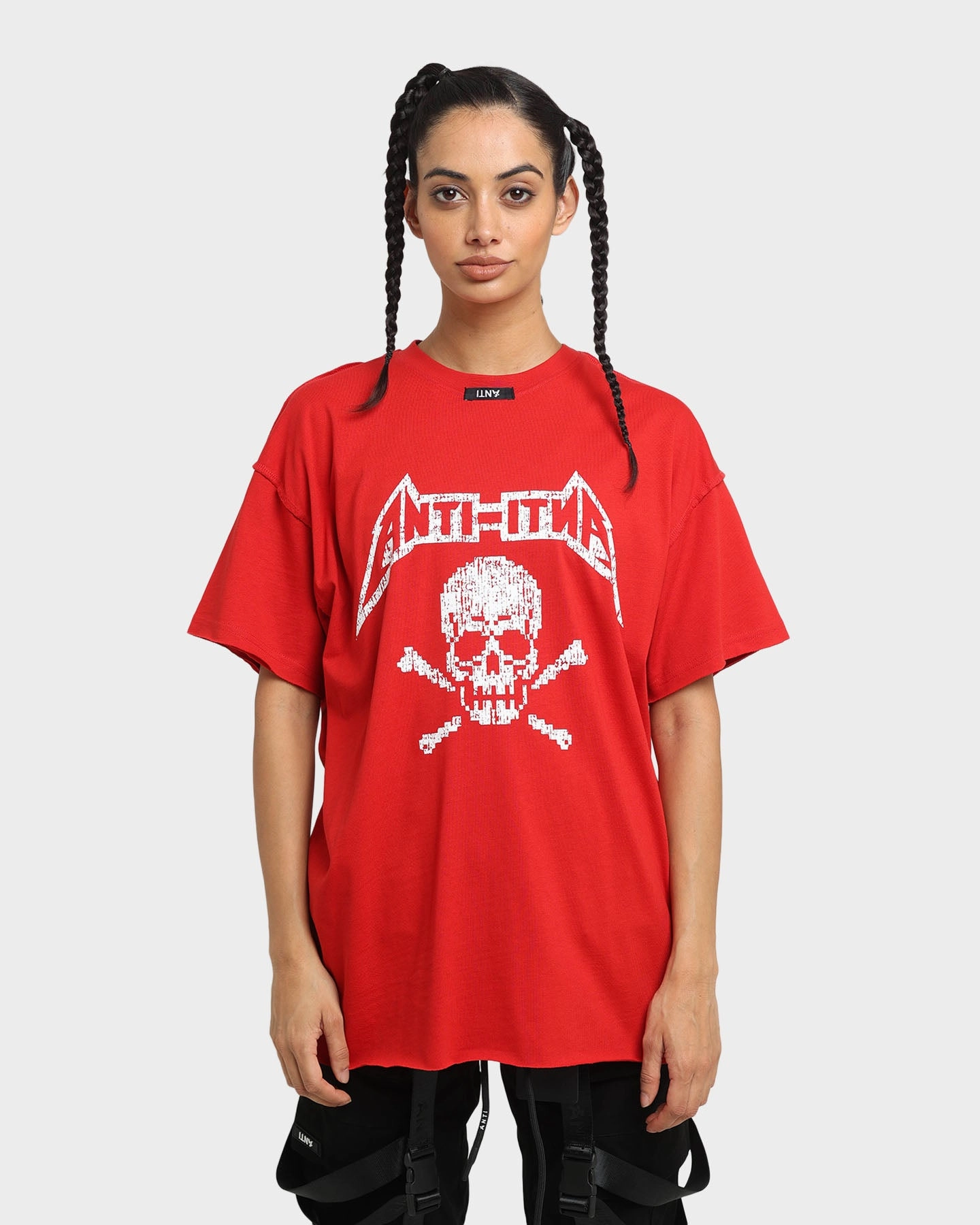 The Anti Order Death Metal Oversized T-Shirt Red/White Hygroscopic Fiber Outdoor Style Trend