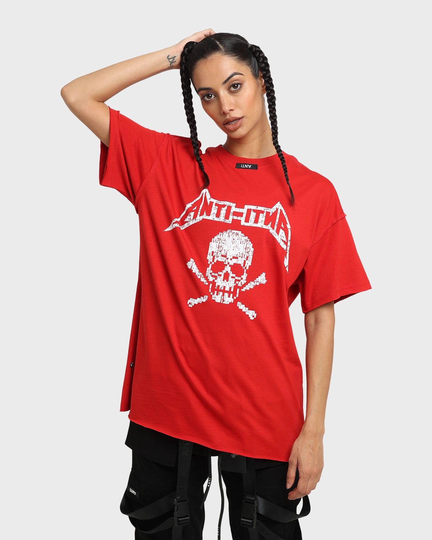 Flattering Fit Chilly Comfort The Anti Order Death Metal Oversized T-Shirt Red/White